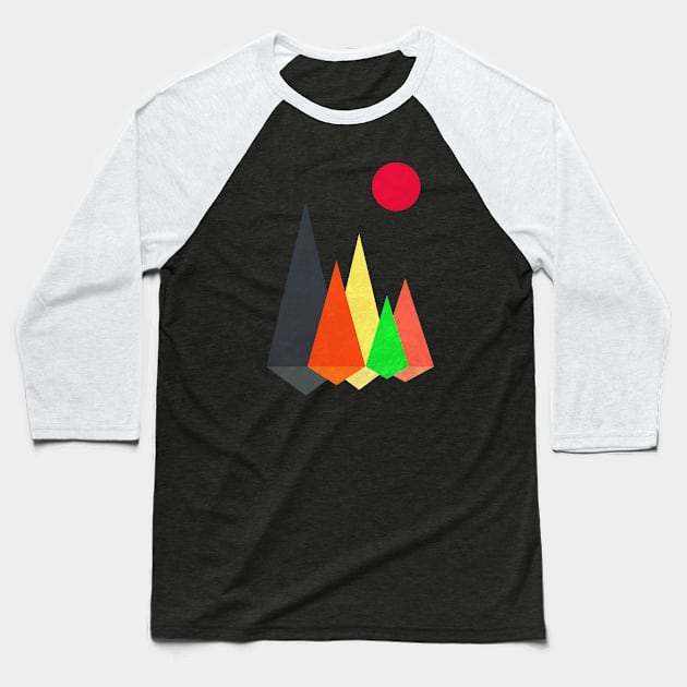 Minimalist Abstract Nature Art #12 Vibrant, Geometric, Colorful Mountains Baseball T-Shirt by Insightly Designs